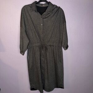 J.McLaughlin Charcoal Grey Wool Blend Button Front Drawstring Shirt Dress Sz L